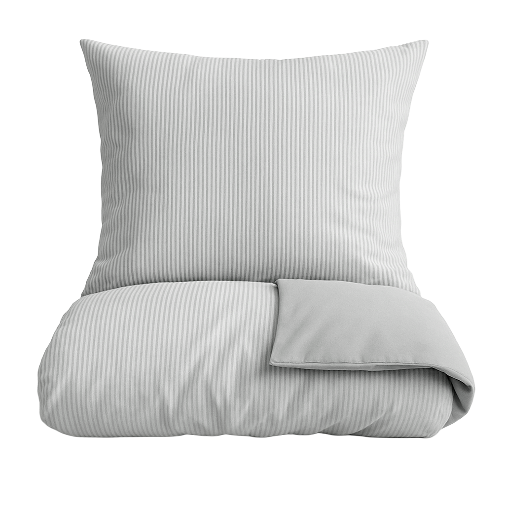 Mini strib sengetøj - Lys grå/Hvid